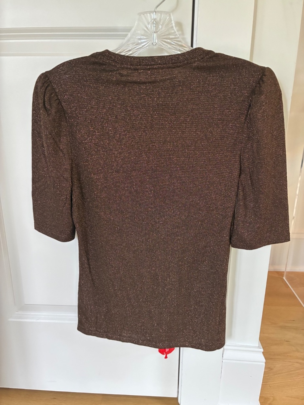 FRAME Gathered Sleeve Lurex Metallic Top Bronze Small NWT $178 - Picture 3 of 3
